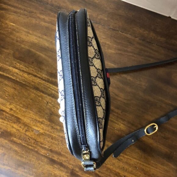 GUCCI GG Ophidia Sherry Line Navy Leather Grey Canvas Crossbody Bag Vintage - Picture 13 of 17